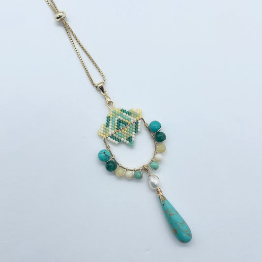 Fairuz Beaded U-shape Pendant Necklace