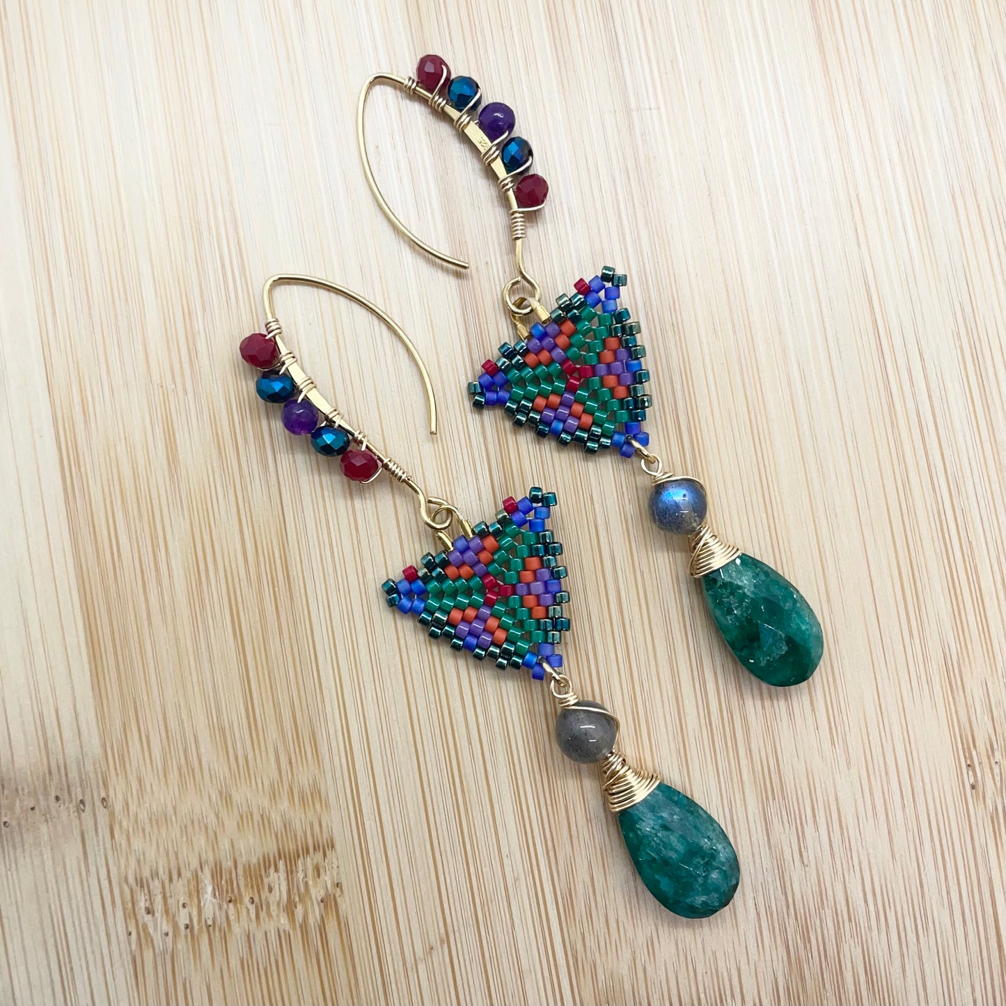 Beaded triangle earrings with Hooks