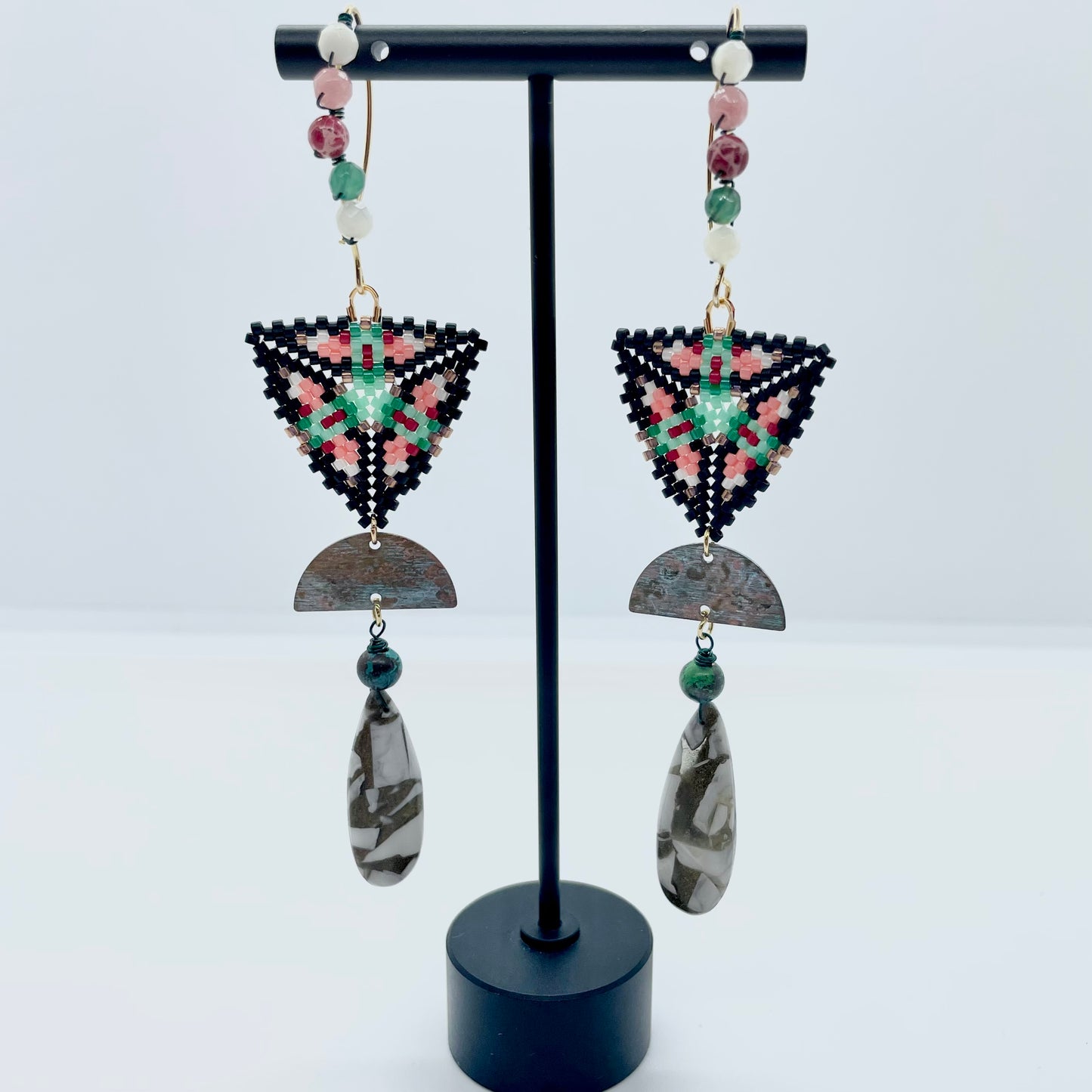 Gloria Beaded triangle earrings