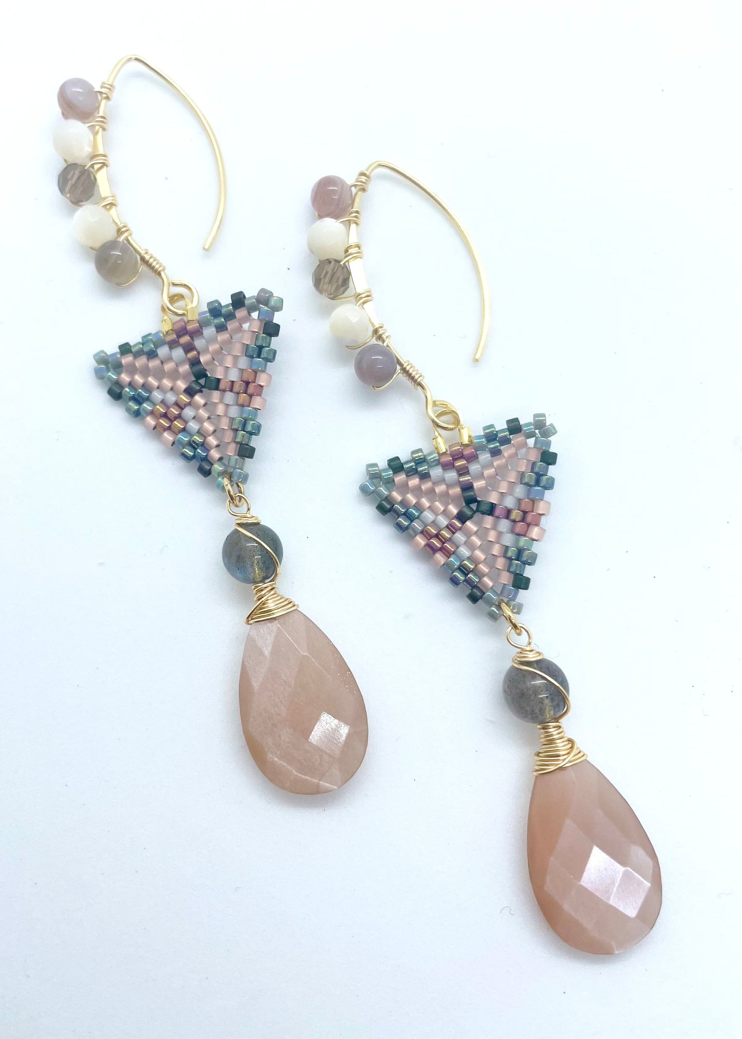 Beaded triangle earrings with Hooks